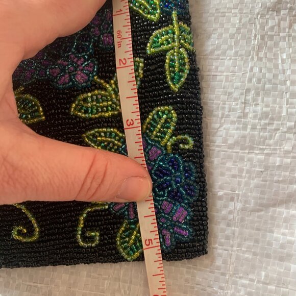 VTG Y2K Beaded Crossbody Mini Purse Black Blue Flowers Leaves Braid Strap Fairy - Picture 5 of 5